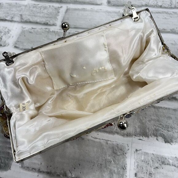 Vintage Handmade Beaded Cream Multi Color Beaded Wedding Small Bag - Picture 7 of 12